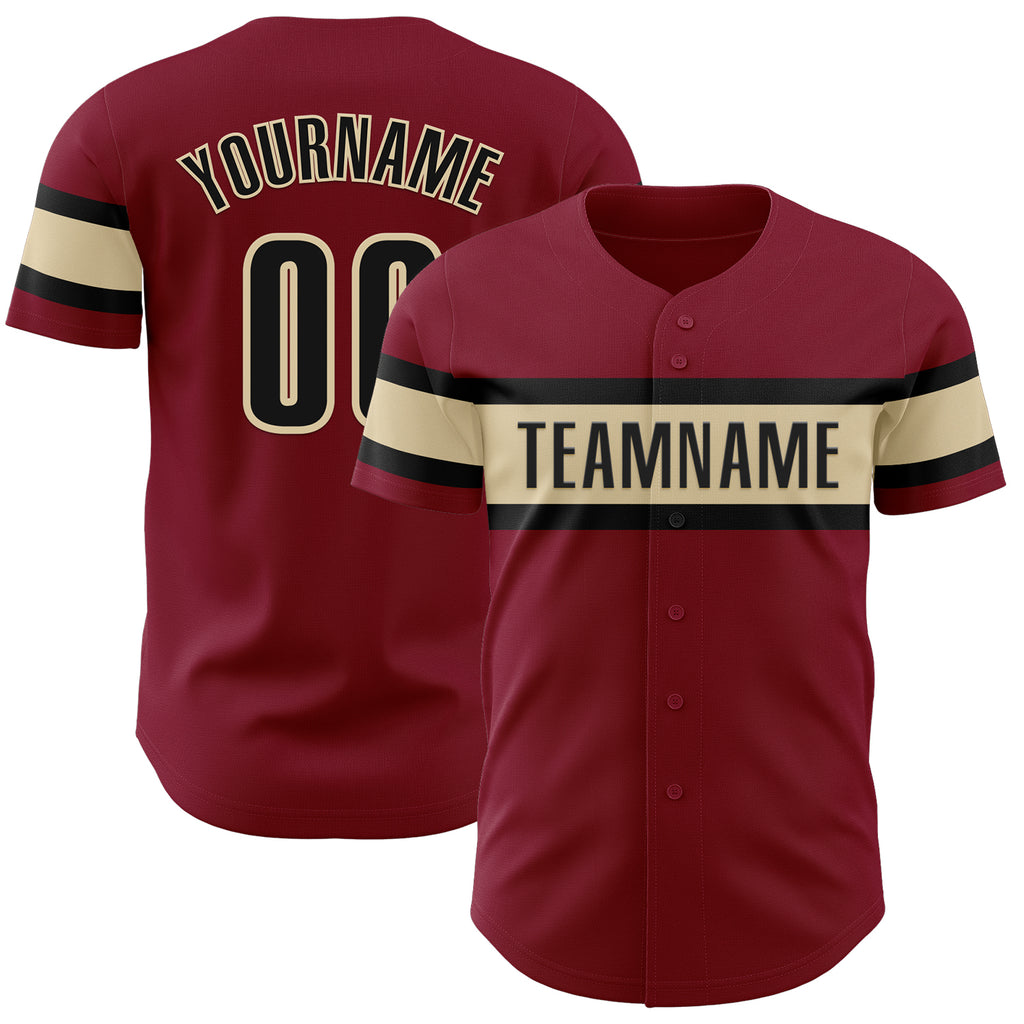 Custom Crimson Black-Cream Authentic Baseball Jersey