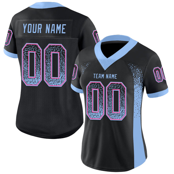 Custom Black Light Blue-Pink Mesh Drift Fashion Football Jersey