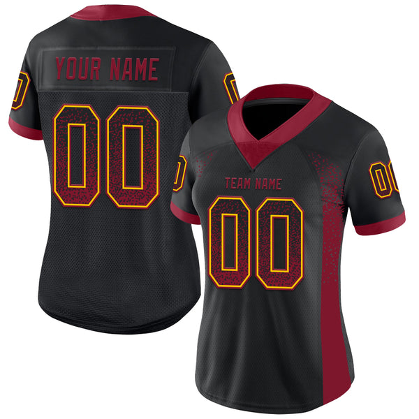 Custom Black Crimson-Yellow Mesh Drift Fashion Football Jersey