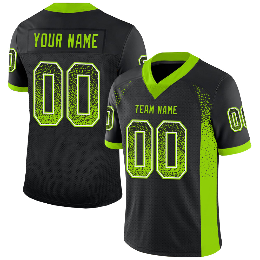 Custom Black Neon Green-White Mesh Drift Fashion Football Jersey