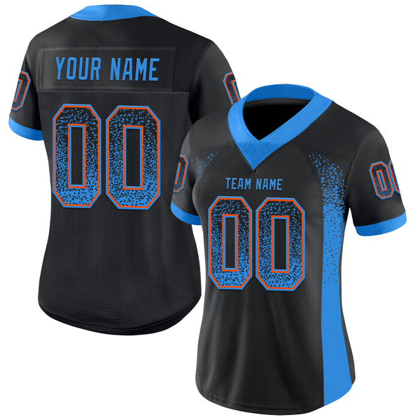 Custom Black Powder Blue-Orange Mesh Drift Fashion Football Jersey