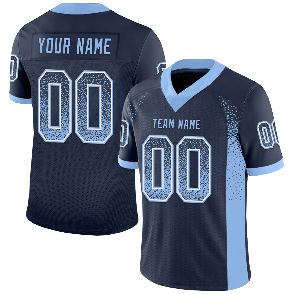 Custom Navy Light Blue-White Mesh Drift Fashion Football Jersey