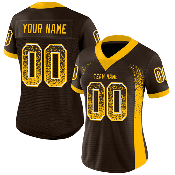 Custom Brown Gold-White Mesh Drift Fashion Football Jersey