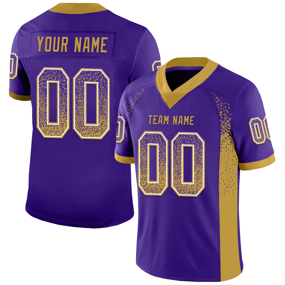 Custom Purple Old Gold-White Mesh Drift Fashion Football Jersey