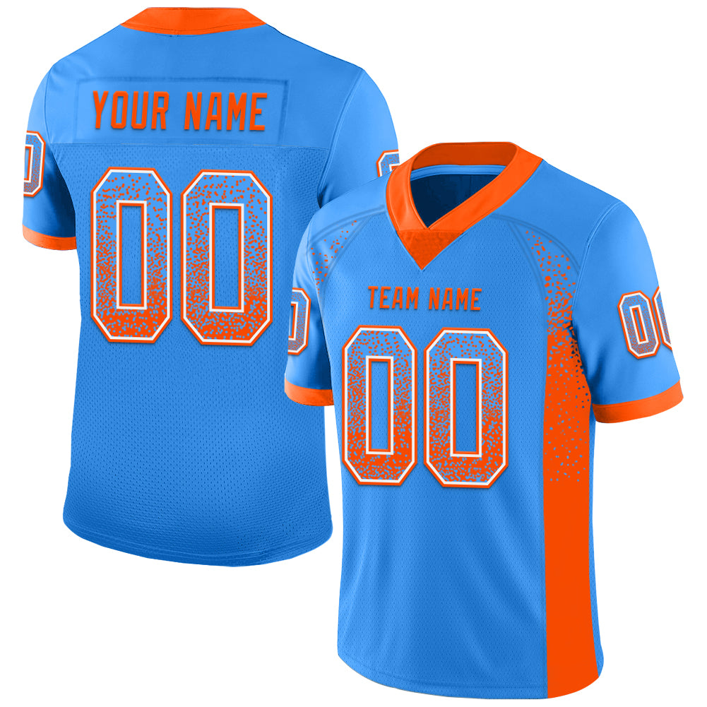 Custom Powder Blue Orange-White Mesh Drift Fashion Football Jersey