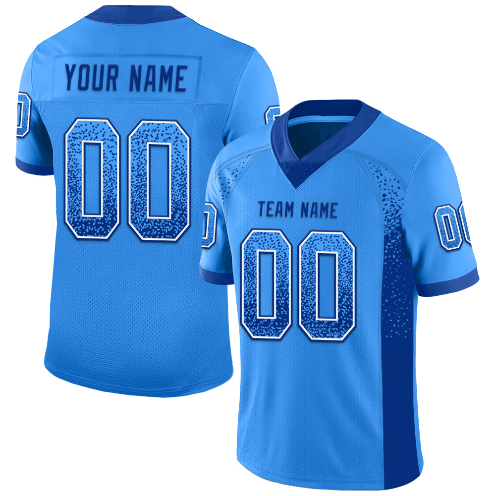 Custom Powder Blue Royal-White Mesh Drift Fashion Football Jersey