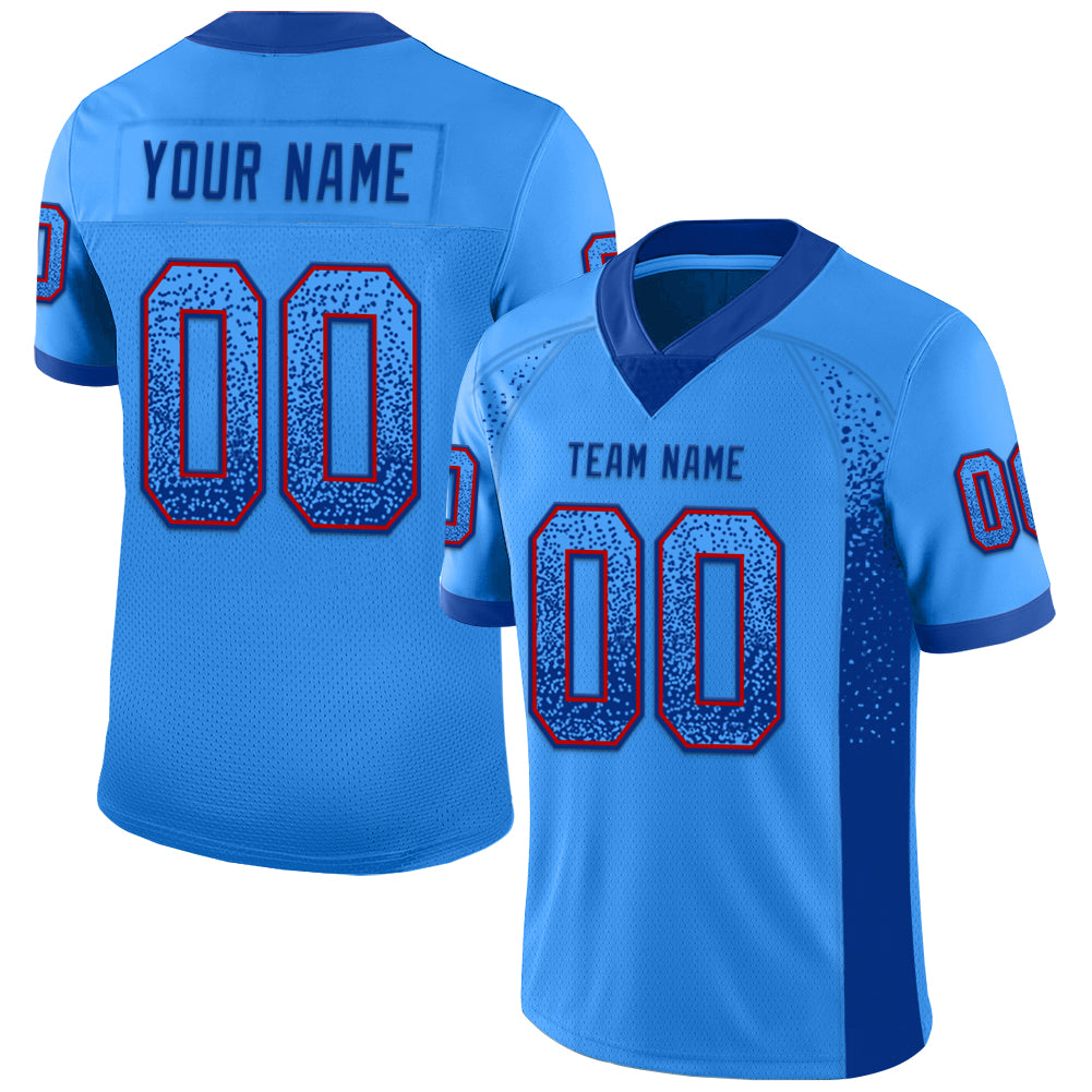 Custom Powder Blue Royal-Red Mesh Drift Fashion Football Jersey