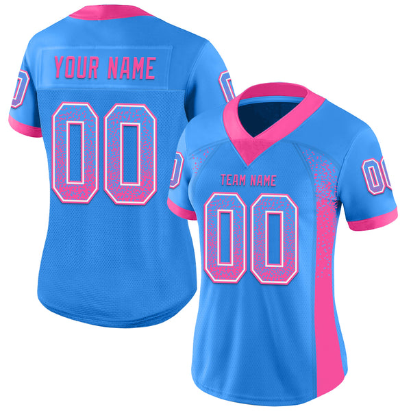 Custom Powder Blue Pink-White Mesh Drift Fashion Football Jersey