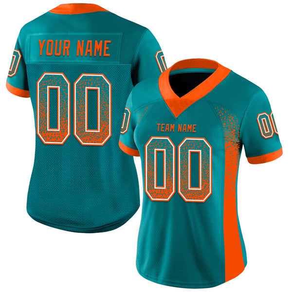 Custom Teal Orange-White Mesh Drift Fashion Football Jersey