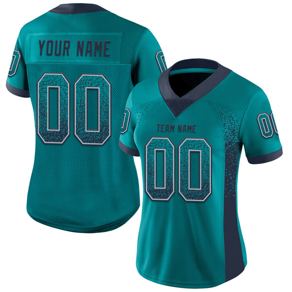 Custom Teal Navy-Gray Mesh Drift Fashion Football Jersey