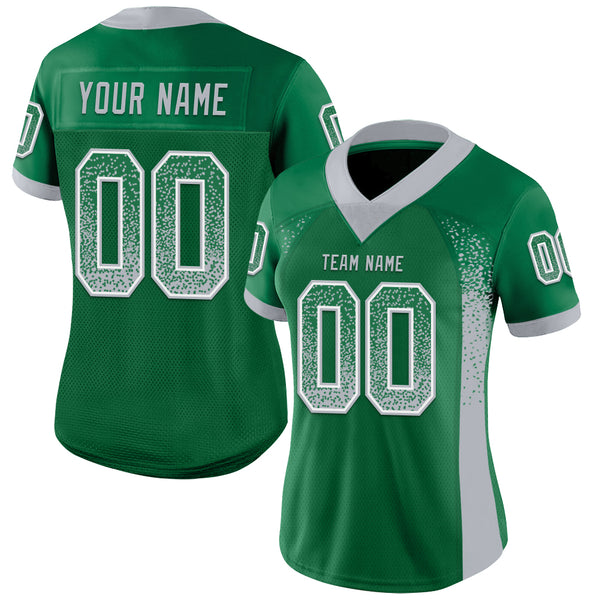 Custom Kelly Green Gray-White Mesh Drift Fashion Football Jersey