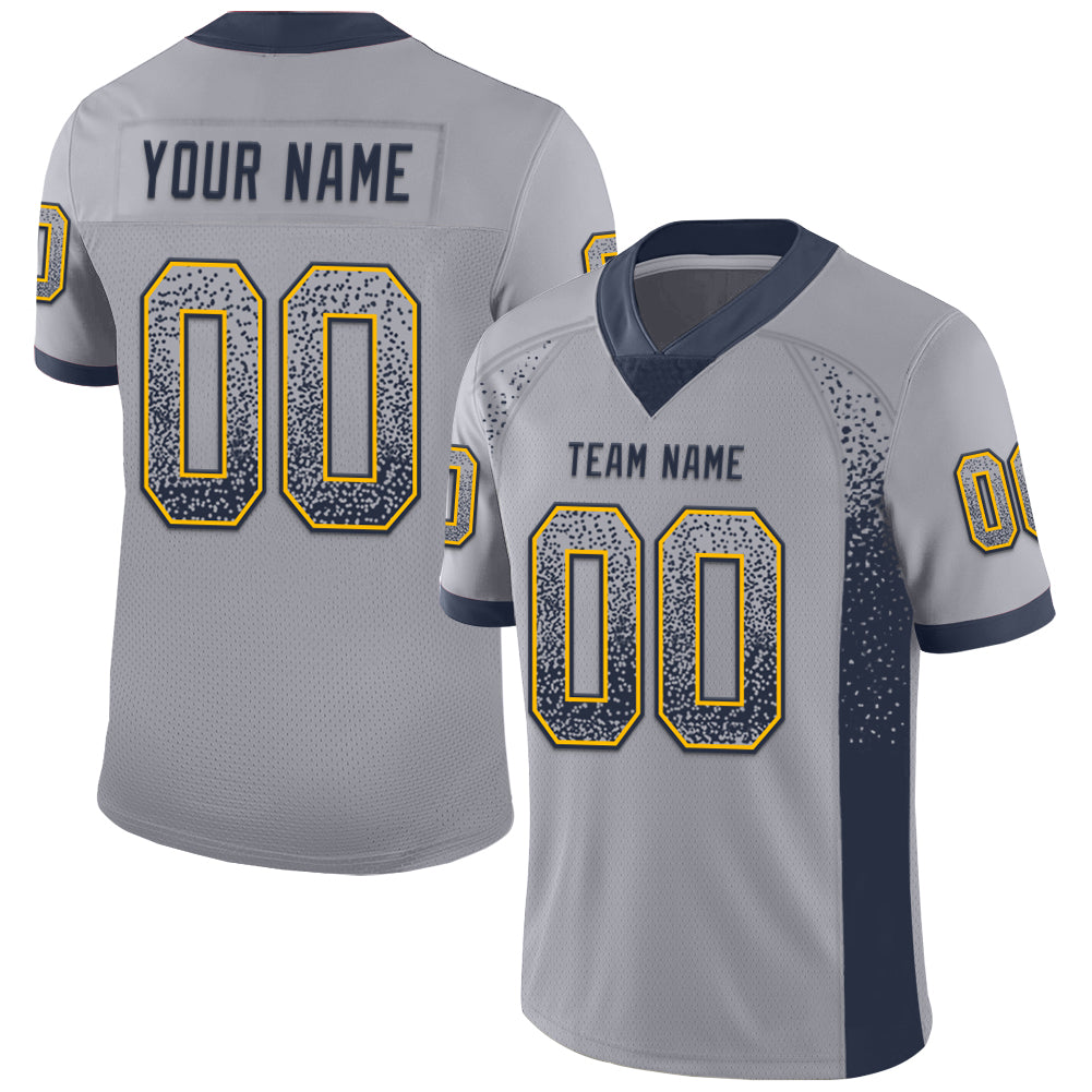 Custom Gray Navy-Gold Mesh Drift Fashion Football Jersey