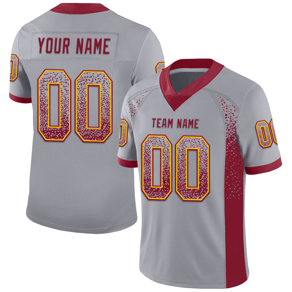 Custom Gray Crimson-Gold Mesh Drift Fashion Football Jersey