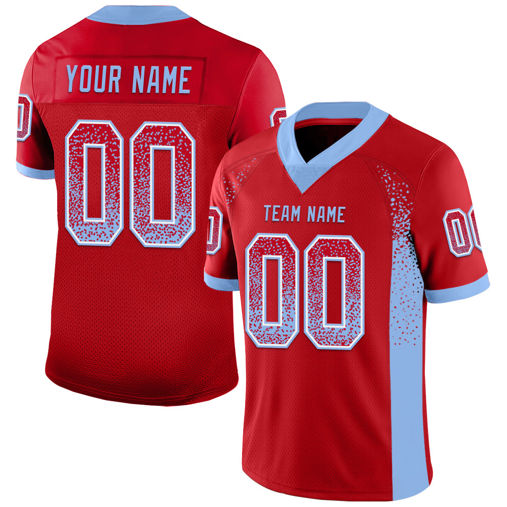 Custom Red Light Blue-White Mesh Drift Fashion Football Jersey