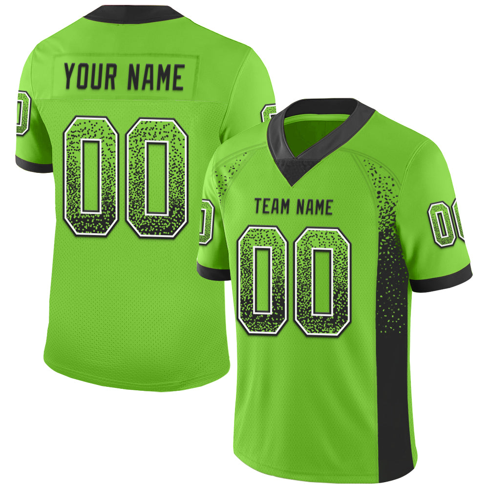 Custom Neon Green Black-White Mesh Drift Fashion Football Jersey