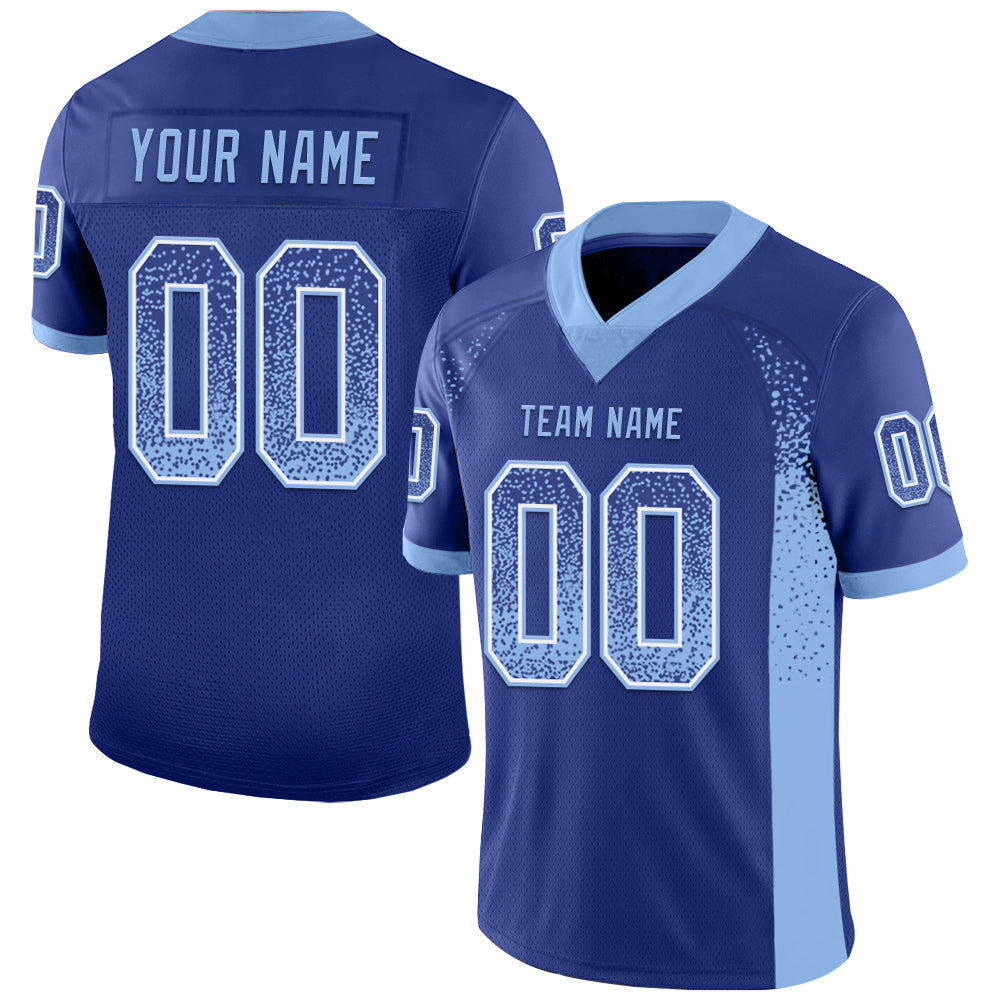 Custom Royal Light Blue-White Mesh Drift Fashion Football Jersey