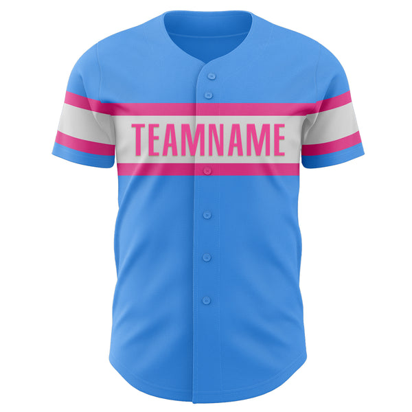 Custom Electric Blue Pink-White Authentic Baseball Jersey