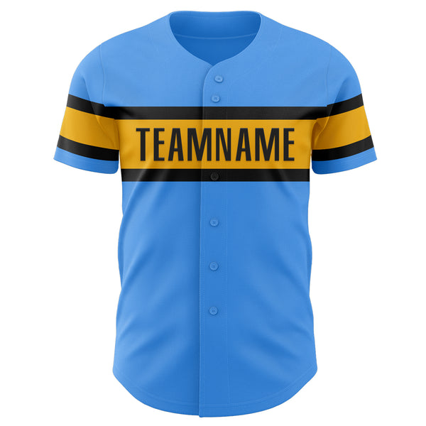 Custom Electric Blue Gold-Black Authentic Baseball Jersey