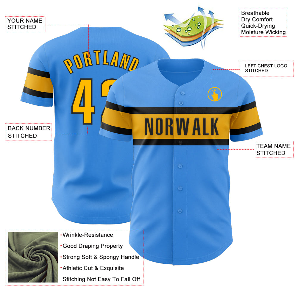 Custom Electric Blue Gold-Black Authentic Baseball Jersey Free Shipping ...