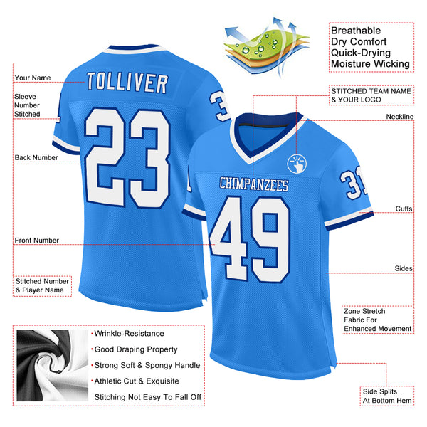 Custom Powder Blue White-Royal Mesh Authentic Throwback Football Jersey