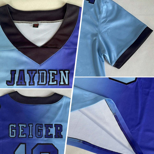 Custom Purple Light Blue-Black Mesh Authentic Gradient Fashion Football Jersey