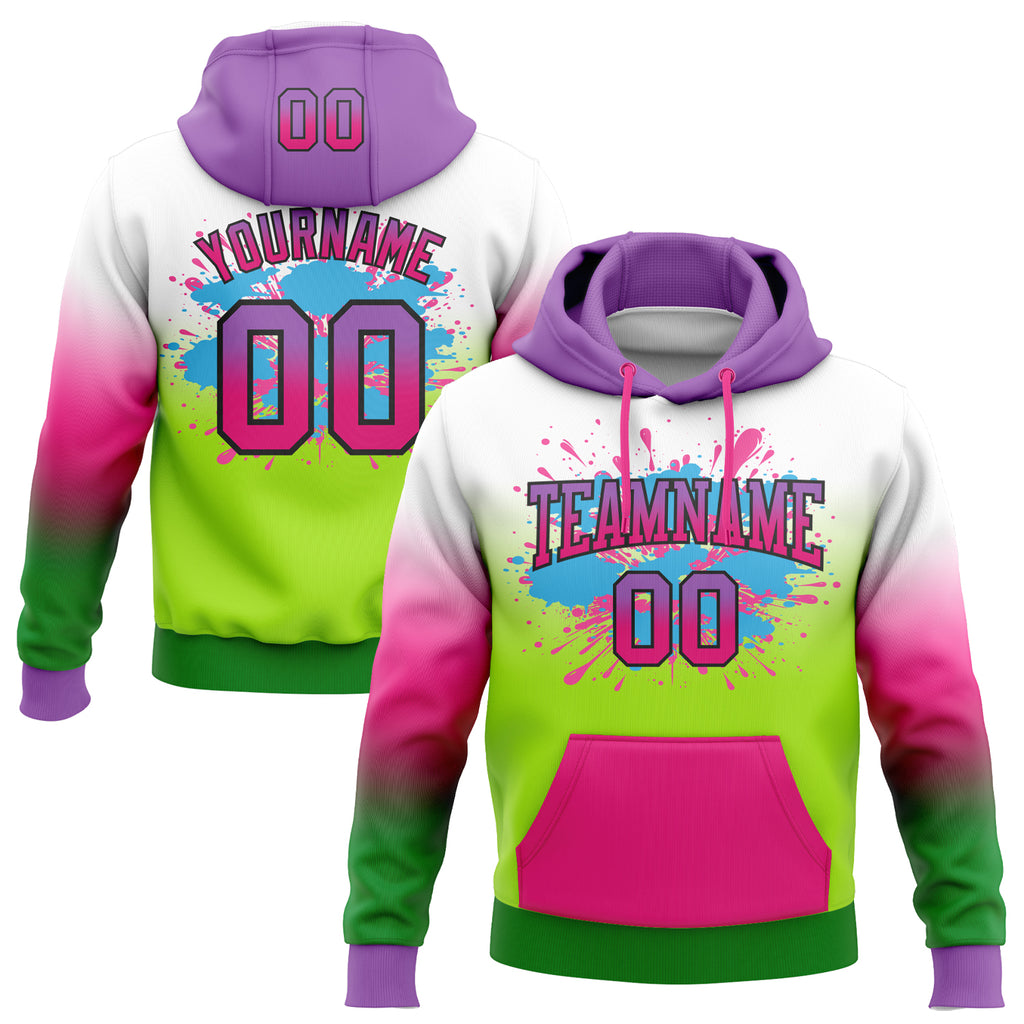 Custom Stitched White Medium Purple Hot Pink Grass Green-Black Fade Fashion Splash Sports Pullover Sweatshirt Hoodie