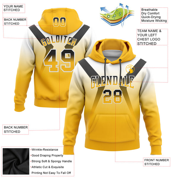 Custom Stitched White Black-Gold Fade Fashion Arrow Sports Pullover Sweatshirt Hoodie