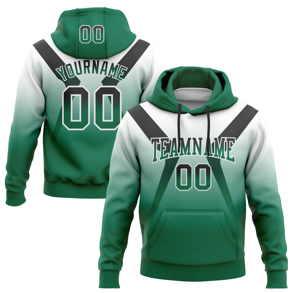 Custom Stitched White Black-Kelly Green Fade Fashion Arrow Sports Pullover Sweatshirt Hoodie