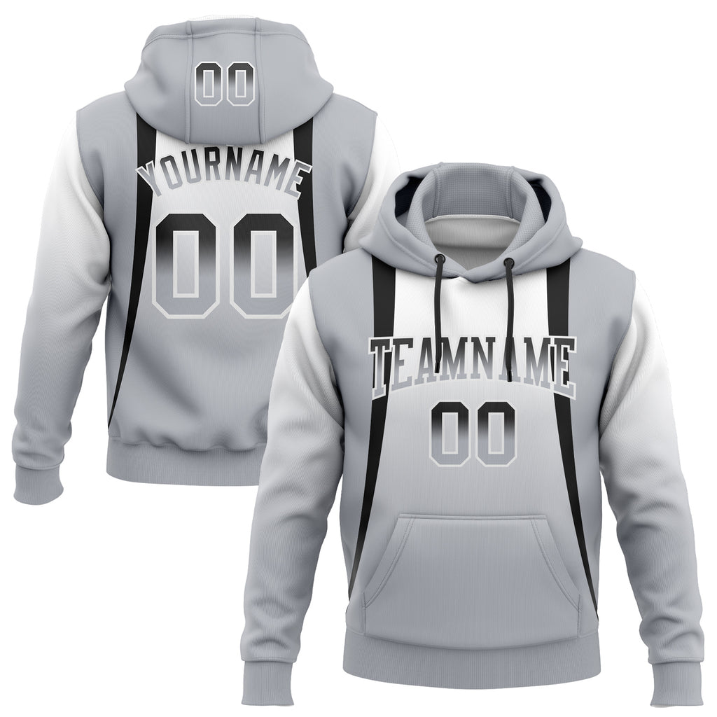 Custom Stitched White Black-Gray Fade Fashion Line Sports Pullover Sweatshirt Hoodie