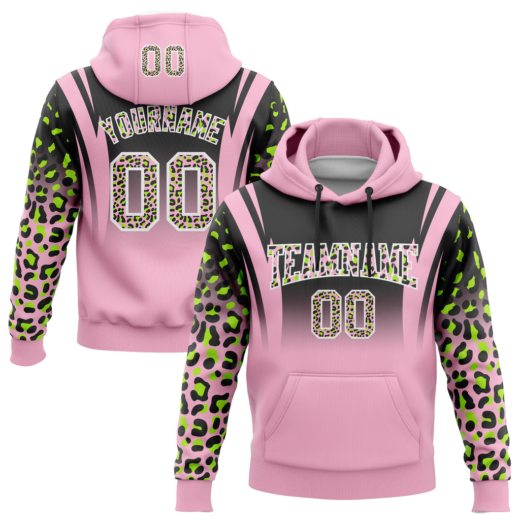 Custom Stitched Black Light Pink-Neon Green Fade Fashion Leopard Print Sports Pullover Sweatshirt Hoodie