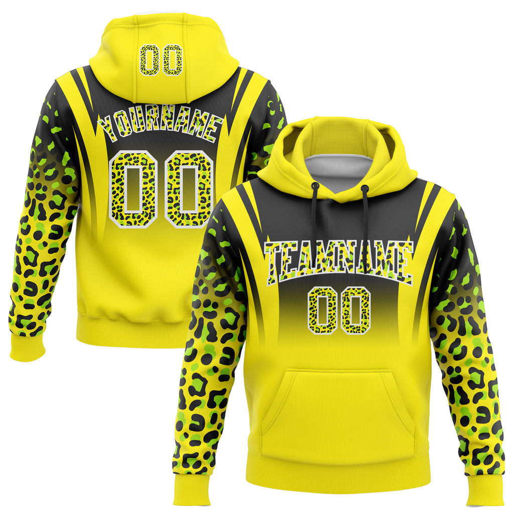 Custom Stitched Black Light Yellow-Neon Green Fade Fashion Leopard Print Sports Pullover Sweatshirt Hoodie