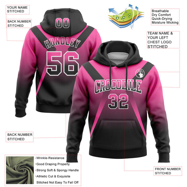 Custom Stitched Pink Black-White Fade Fashion Arrow Sports Pullover Sweatshirt Hoodie