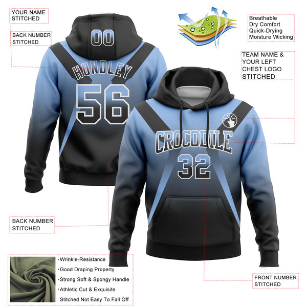 Custom Stitched Light Blue Black-White Fade Fashion Arrow Sports Pullover Sweatshirt Hoodie