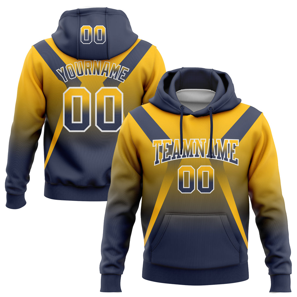 Custom Stitched Gold Navy-White Fade Fashion Arrow Sports Pullover Sweatshirt Hoodie