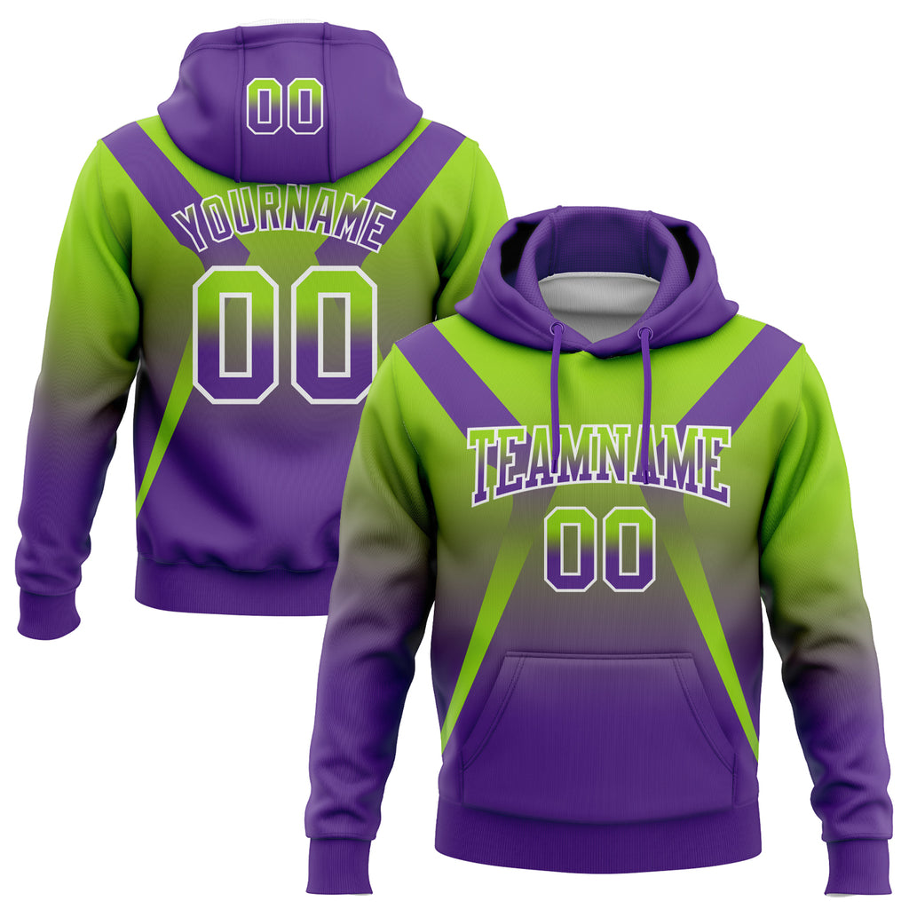 Custom Stitched Neon Green Purple-White Fade Fashion Arrow Sports Pullover Sweatshirt Hoodie