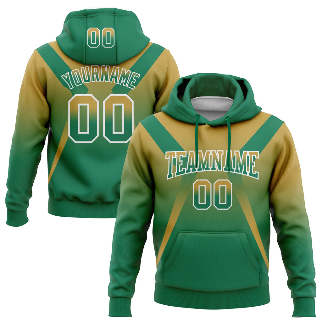 Custom Stitched Old Gold Kelly Green-White Fade Fashion Arrow Sports Pullover Sweatshirt Hoodie