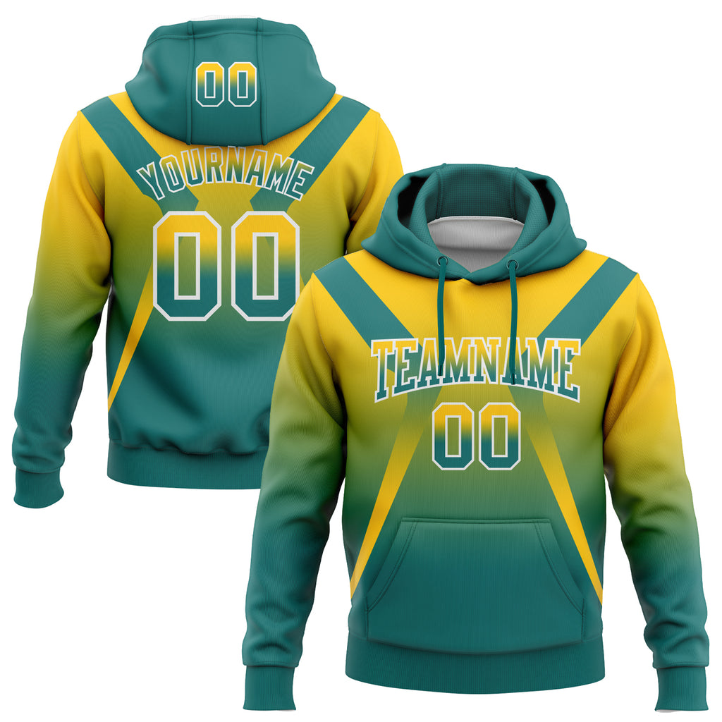 Custom Stitched Yellow Teal-White Fade Fashion Arrow Sports Pullover Sweatshirt Hoodie