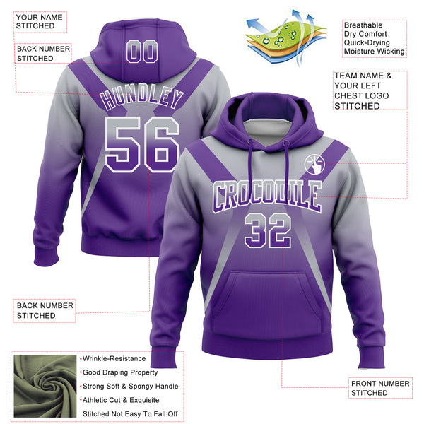 Custom Stitched Gray Purple-White Fade Fashion Arrow Sports Pullover Sweatshirt Hoodie