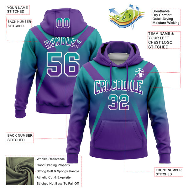 Custom Stitched Teal Purple-White Fade Fashion Arrow Sports Pullover Sweatshirt Hoodie