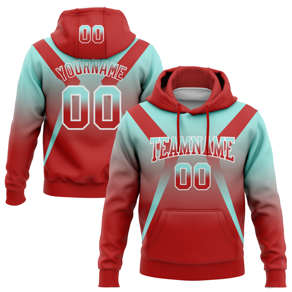 Custom Stitched Ice Blue Red-White Fade Fashion Arrow Sports Pullover Sweatshirt Hoodie