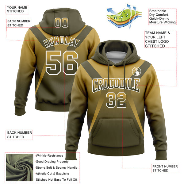 Custom Stitched Old Gold Olive-White Fade Fashion Arrow Sports Pullover Sweatshirt Hoodie