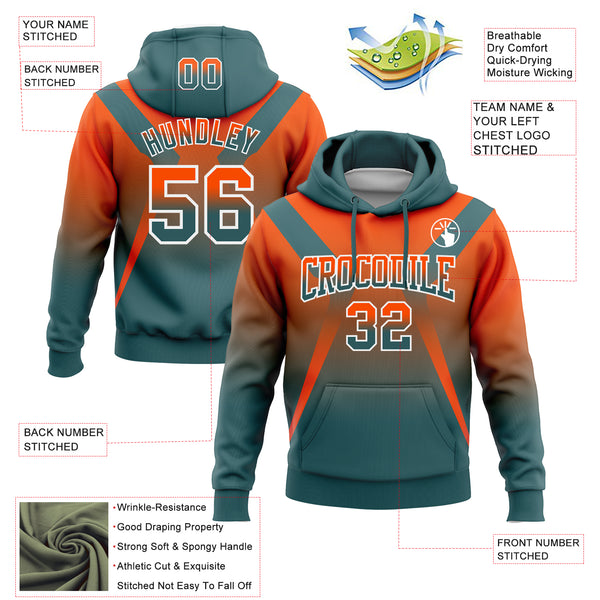 Custom Stitched Orange Midnight Green-White Fade Fashion Arrow Sports Pullover Sweatshirt Hoodie