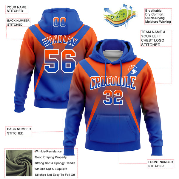 Custom Stitched Orange Thunder Blue-White Fade Fashion Arrow Sports Pullover Sweatshirt Hoodie