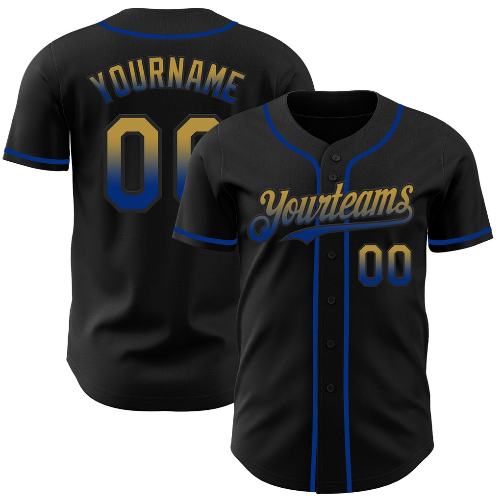 Custom Black Old Gold-Royal Authentic Fade Fashion Baseball Jersey