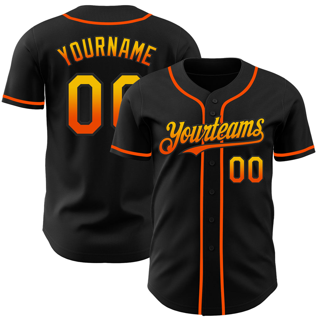 Custom Black Yellow-Orange Authentic Fade Fashion Baseball Jersey