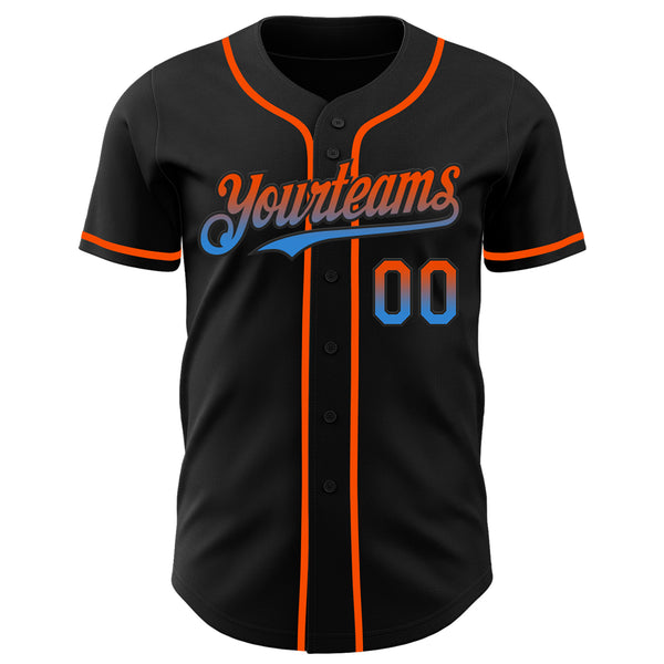 Custom Black Orange-Electric Blue Authentic Fade Fashion Baseball Jersey