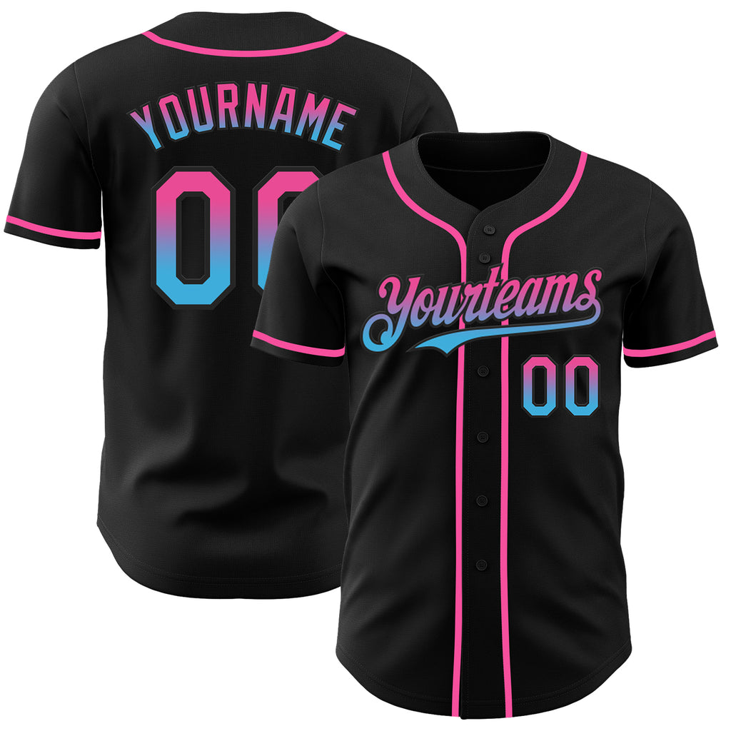 Custom Black Pink-Sky Blue Authentic Fade Fashion Baseball Jersey