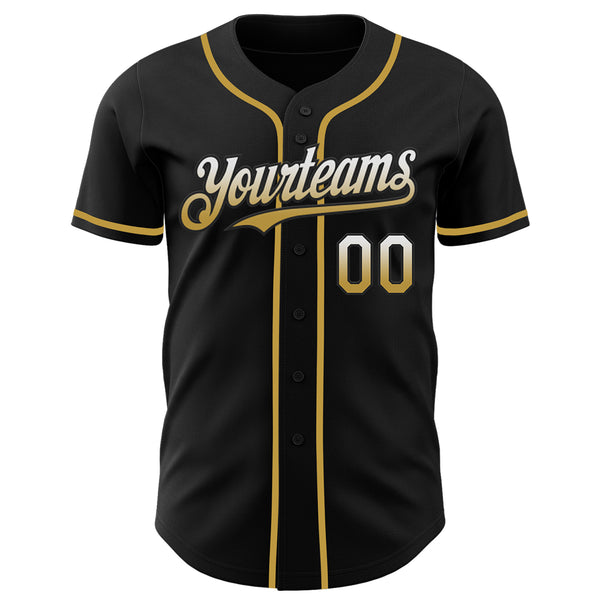 Custom Black White-Old Gold Authentic Fade Fashion Baseball Jersey