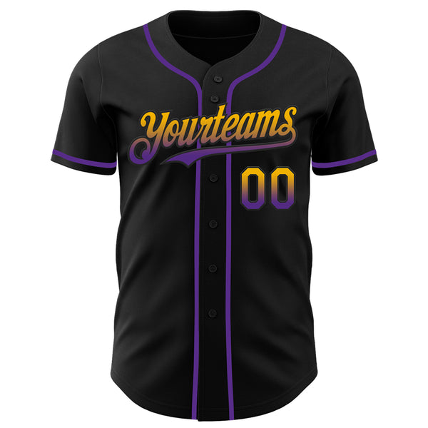 Custom Black Gold-Purple Authentic Fade Fashion Baseball Jersey