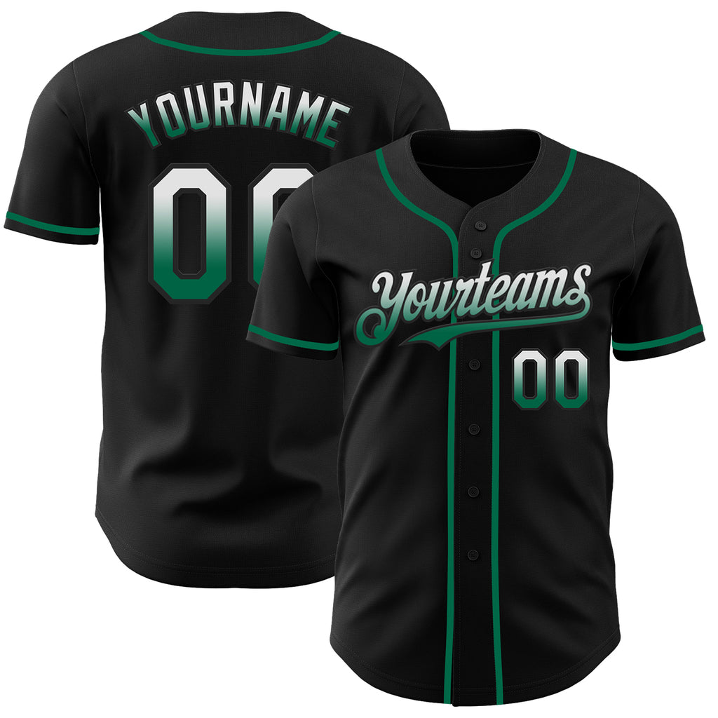 Custom Black White-Kelly Green Authentic Fade Fashion Baseball Jersey